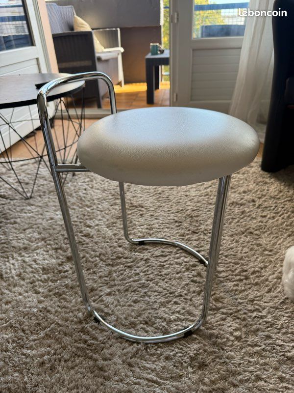 Tabouret, vintage, design, blanc et inox (image 2)