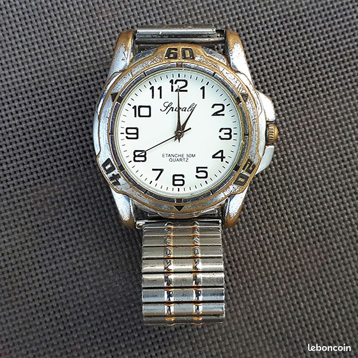 Montre Homme Vintage Spirale - Mouvement Quartz Japonais - Étanche 50m - Cadran Blanc