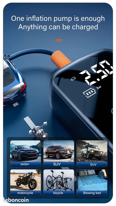 Pompe à air électrique portable pour voiture, Modèle : sans fil à double usage - Chine Gonfleur de pneu de compresseur d'air, pompe à air de pneu de voiture