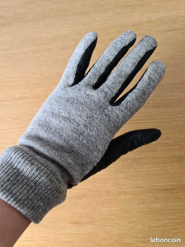 Gants bi matière simili cuir noir gris chiné Mango Taille M Très bon état (image 6)