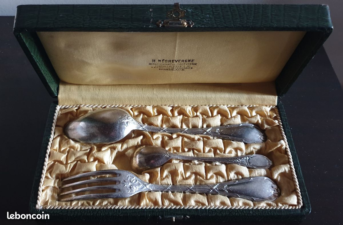 Lot Cuillère Et Fourchette Baptême Christofle – Métal Argenté – Petite Cuillère – Occasion TBÉ