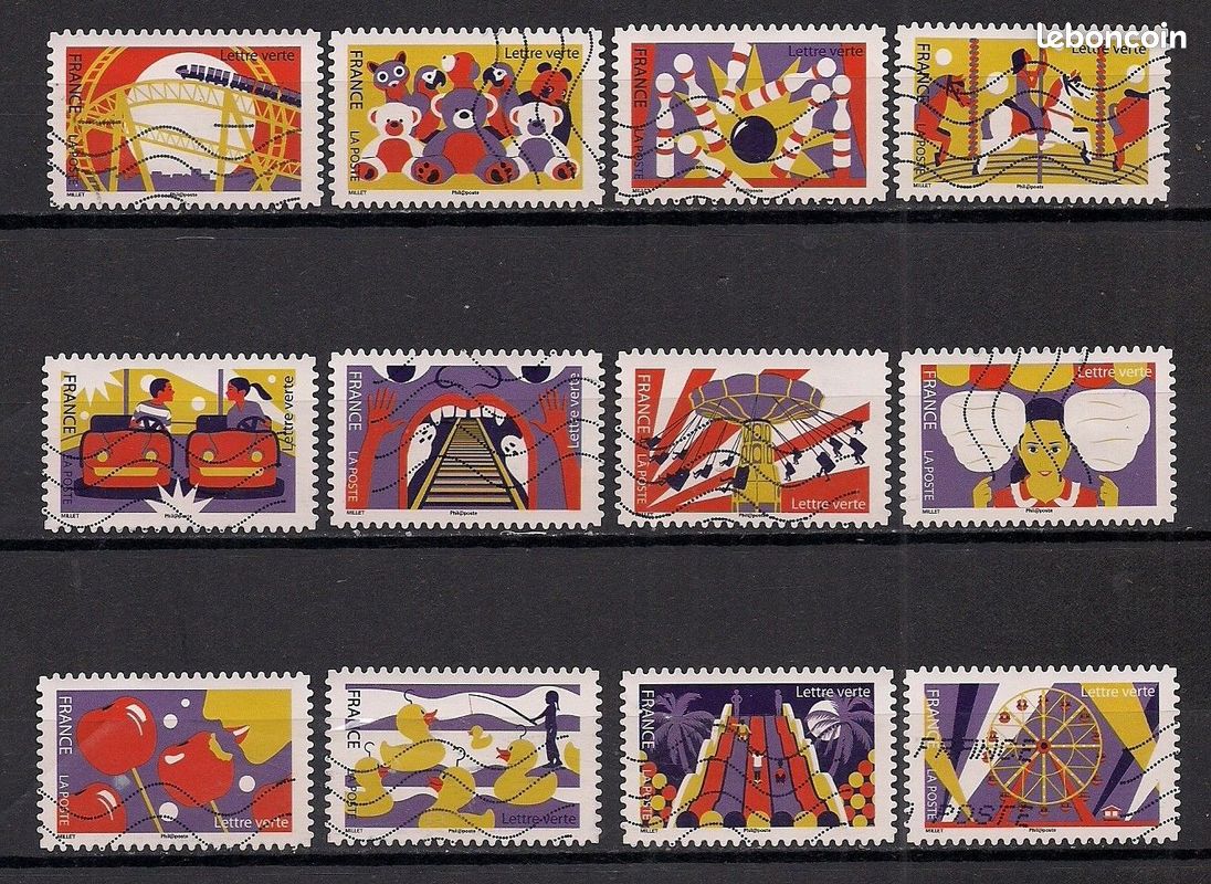 Timbres année 2017 série 1430 à 1441 oblitérée la fete foraine (image 1)