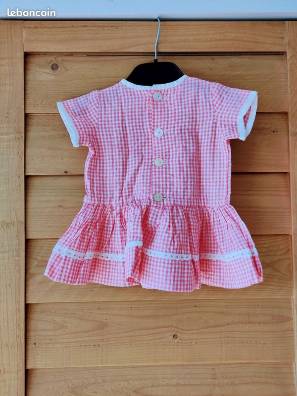 Adorable robe vintage faite main bébé fille – Taille mois