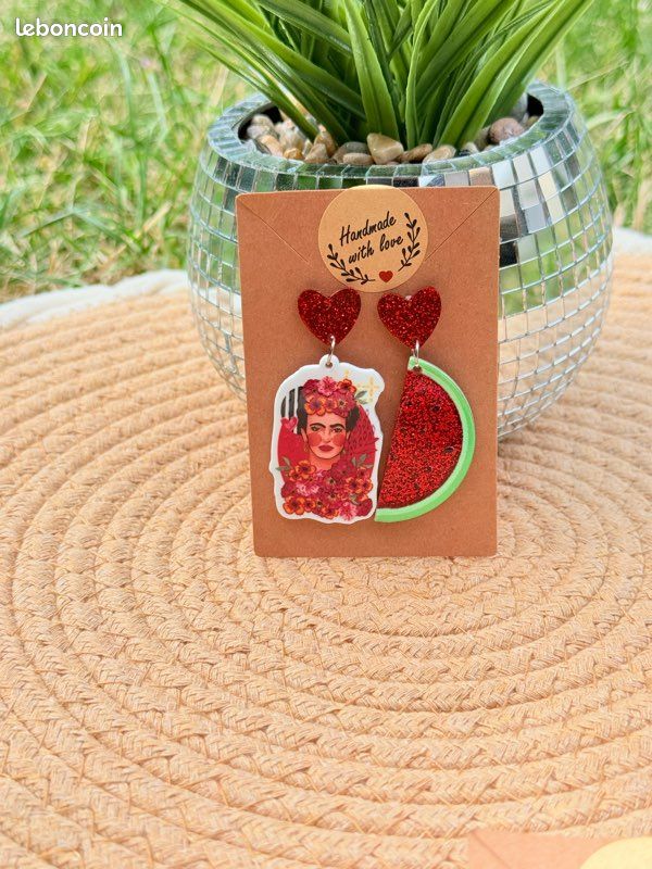 Boucles d’oreilles Frida Kahlo pastèque (image 1)