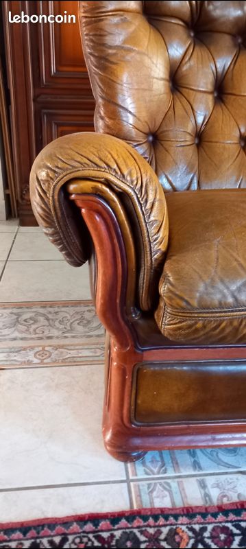 Canape cuir et bois (image 3)