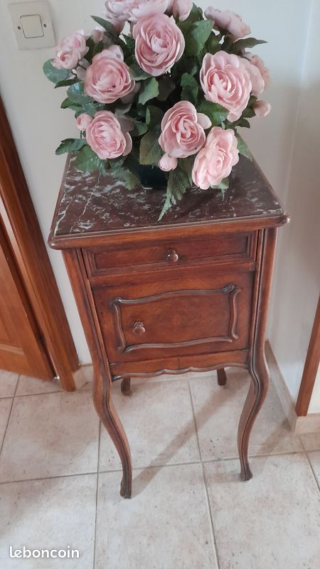 Lot De 2 Tables De Chevet Vintage – Bois Massif Avec Plateau Marbre, 60x50x50