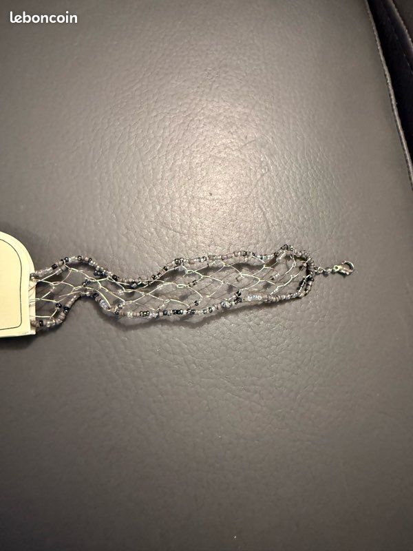 Collier ras de cou Sohana Paris — Style résille & perles gris/noir NEUF (image 4)