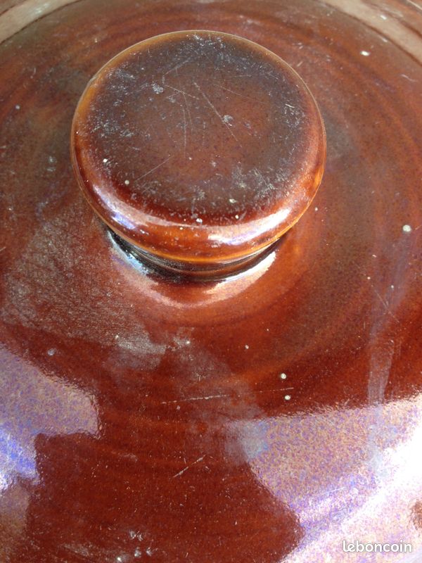 Ancien couvercle brun pour terrine ou cocotte vintage (image 4)