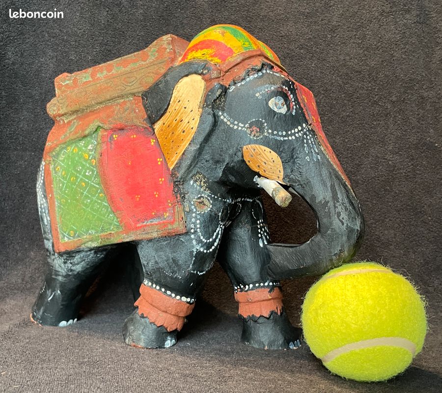 Eléphant harnaché bois sculpté et peint Inde (image 13)