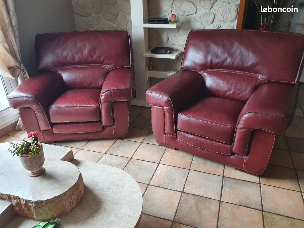 Salon cuir bordeau (image 1)