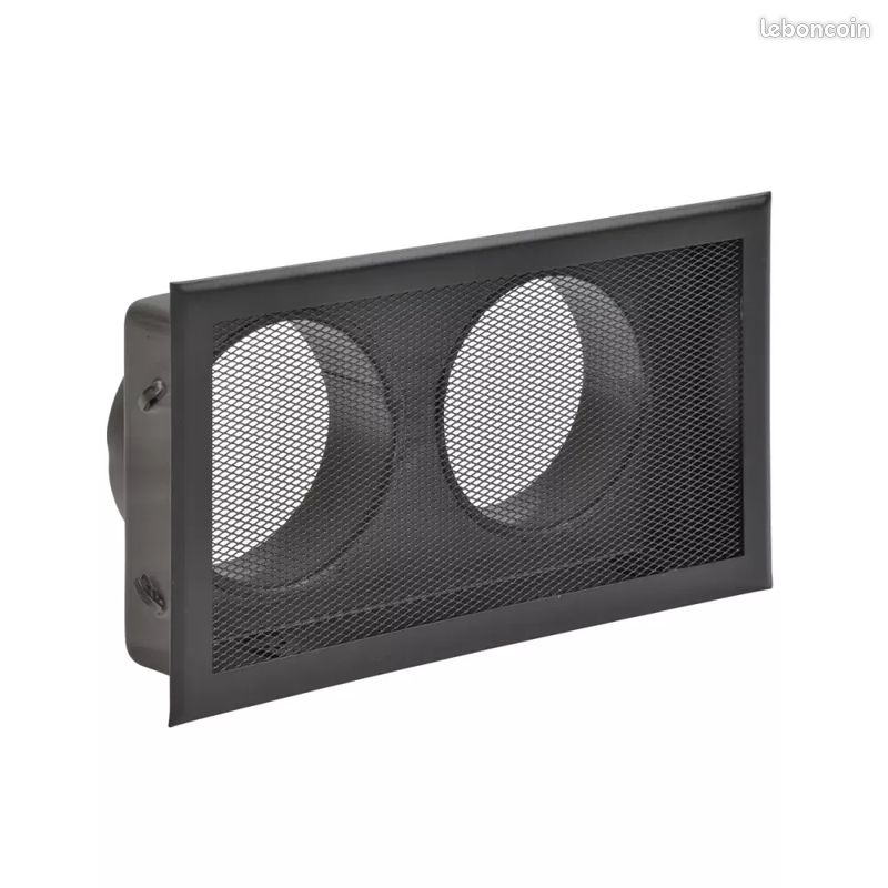 Grille classique raccordable pour hotte de cheminée - 35x20 cm - 2 sorties Ø150 - Noir mat (image 1)