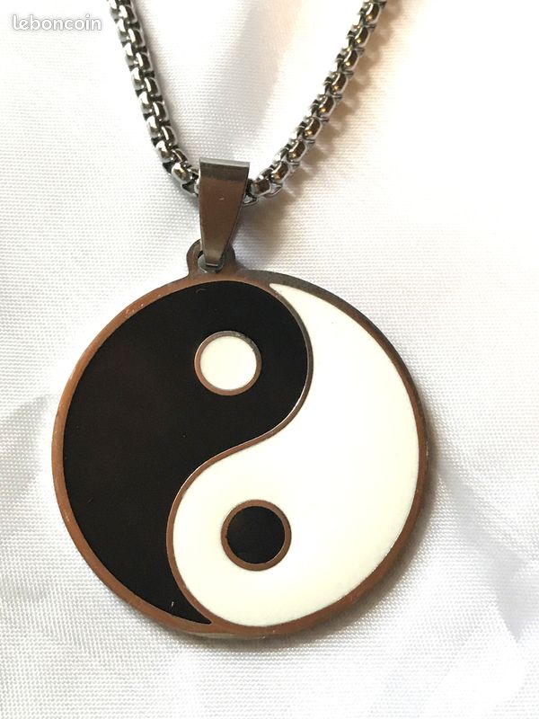 Collier Pendentif Points Virgules Blanches Noires Cercle Bijou Argenté Fantaisie Hommes Femmes (image 1)