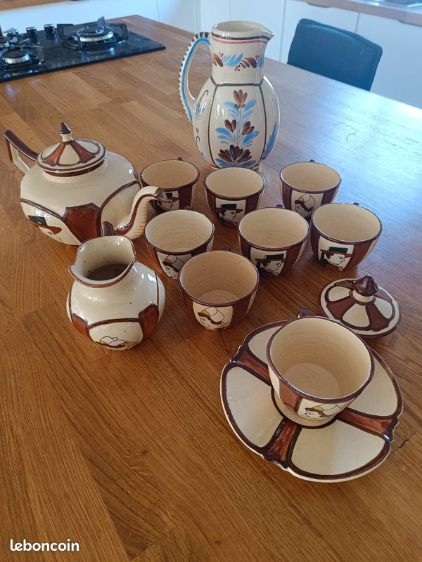 Service à Café Breton Ty Breizh - Céramique, Motif Bretonne, Très Bon état