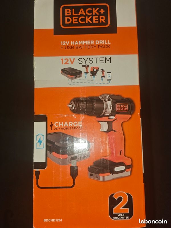 Perceuse à percussion Black & decker (Avec batterie + chargeur) (image 3)
