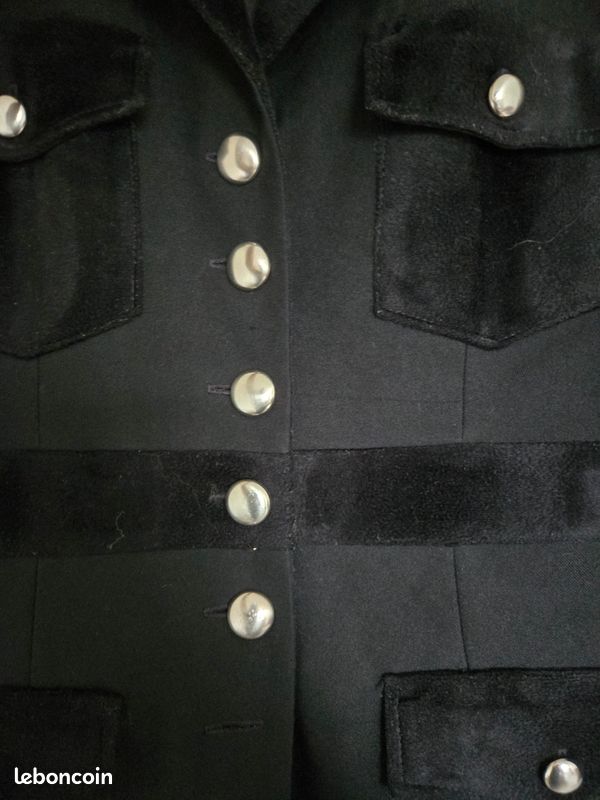 Veste Manteau En Velours Noir Pour Femme - Taille L - Style Militaire - Parfait état Occasion