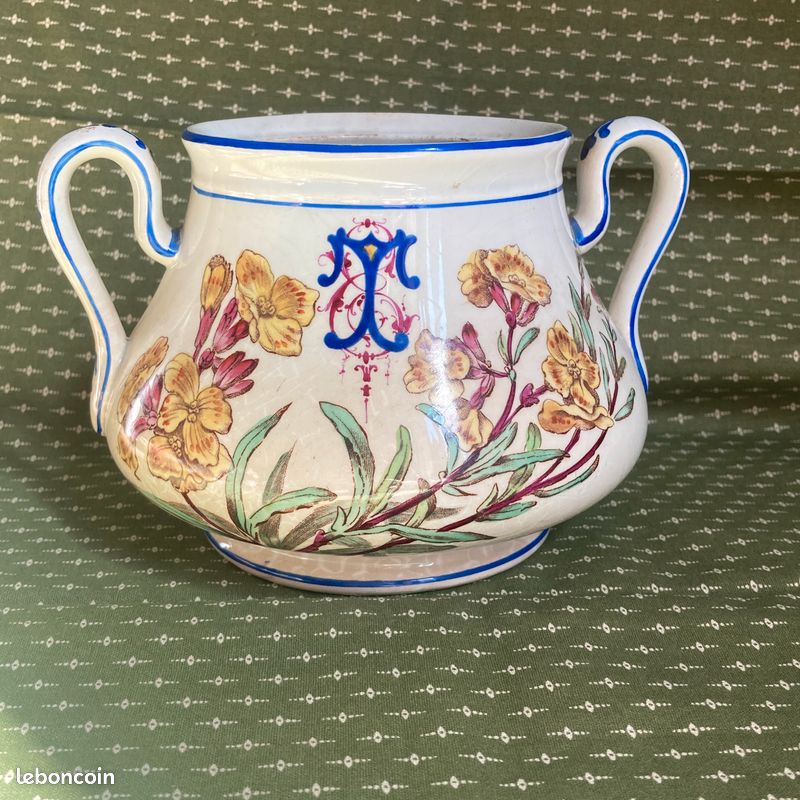Ancien sucrier Service Nella Vieillard oiseau polychrome fleurs, pot ravissant (image 8)
