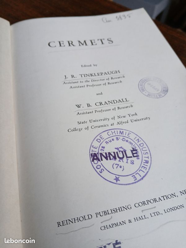 Livre science CERMETS de TINKLEPAUCH CRANDALLL (image 1)