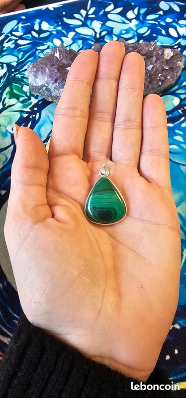 Pendentif Chrysocolle Malachite - Bélière en Argent