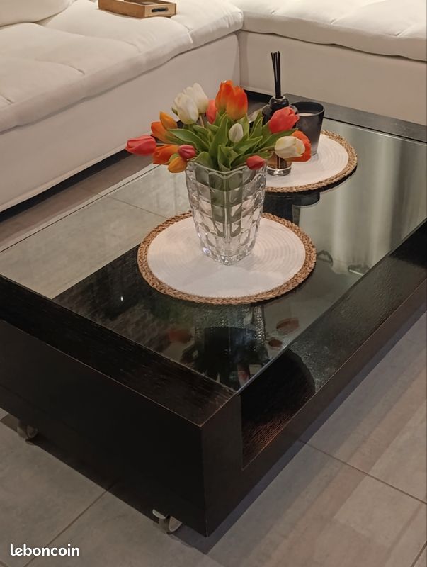 Table basse bois, plateau en verre (image 4)