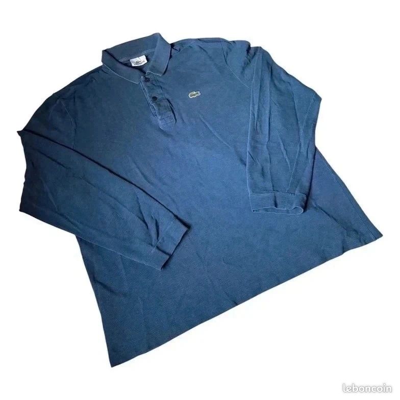 Polo Lacoste bleu manches longues – Crocodile brodé – Vintage Taille XXL (image 2)