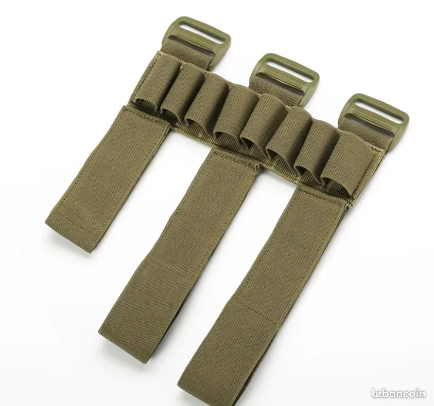 Cartouchière Kaki Nylon Velcro - Porte 6 Cartouches Calibre 12 - Pour Chasse Ou Tir