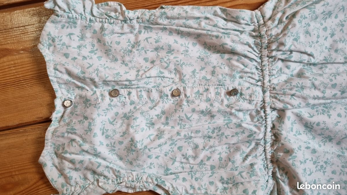 Robe D'été Pour Bébé Fille Sergent Major - Taille 6 Mois - Motif Floral Bleu Ciel - Coton - Occasion TB