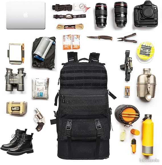 Sac a Dos Tactique Militaire 45L Étanche Molle Camping Chasse Pêche