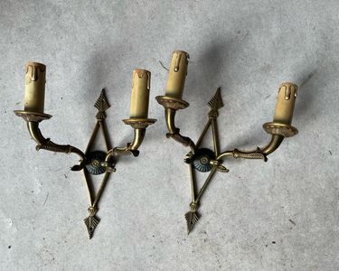 Grande Applique Murale Vintage Style Empire - 2 Feux, 3 Flèches, Bois Doré