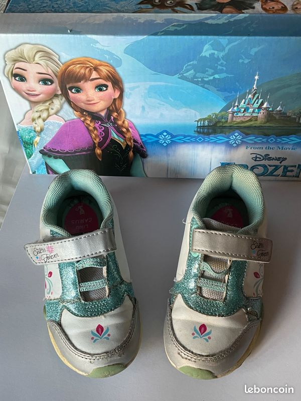 Baskets La Reine des Neiges, marque Disney Frozen, en cuir avec scratchs, pointure 24, dans leur boîte d'origine, en très bon état (image 1)