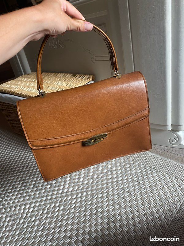 Sac à Main Vintage Marron Clair En Faux Cuir - Occasion Très Bon état