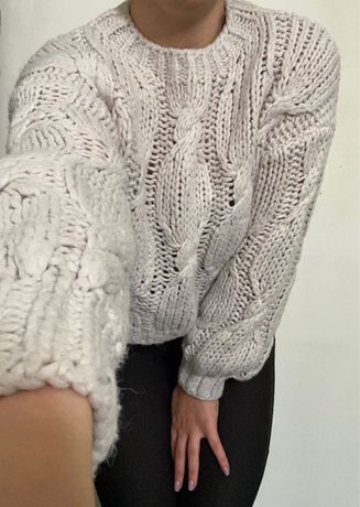 White Hollister Cable Knit Sweater