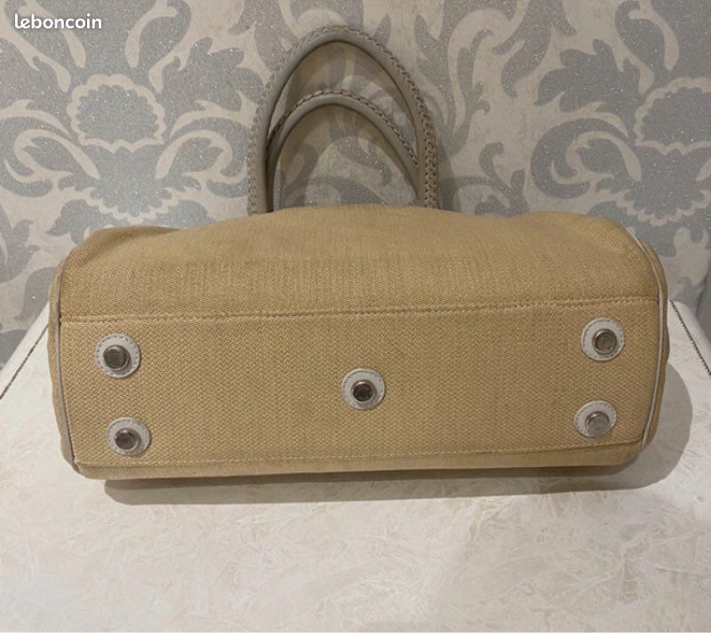 Grand Sac à main de luxe DIOR en cuir et toile beige (image 10)