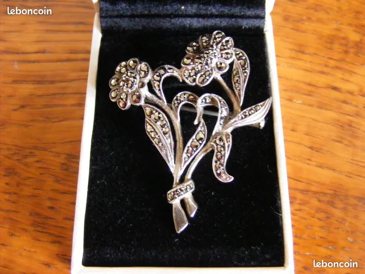 Ancienne Broche Fleur Art Déco En Argent Massif - France 1930 - Poinçon Sanglier