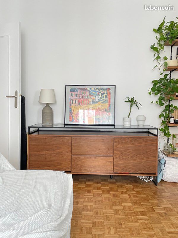 Buffet enfilade en bois avec tablette verre (image 1)