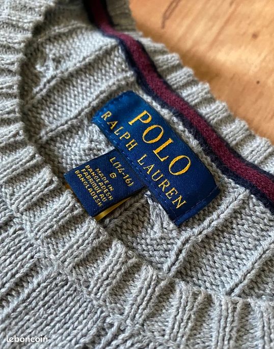Pull torsadée gris ralph lauren col rond homme taille M (image 3)