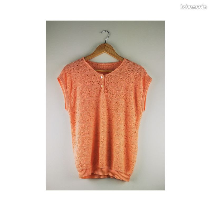 Pull col rond M 38 Vintage Saumon Vêtements