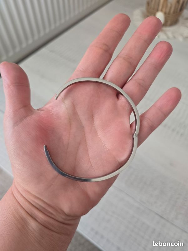 Bracelet Jonc En Acier Inoxydable Argenté Avec Zircons - Homme/Femme, Neuf Sans Boîte