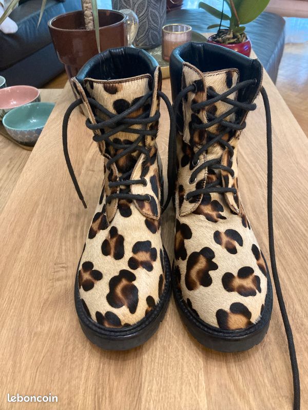Bottines Osmose T36 cuir et Poulain Léopard semelle Plateforme