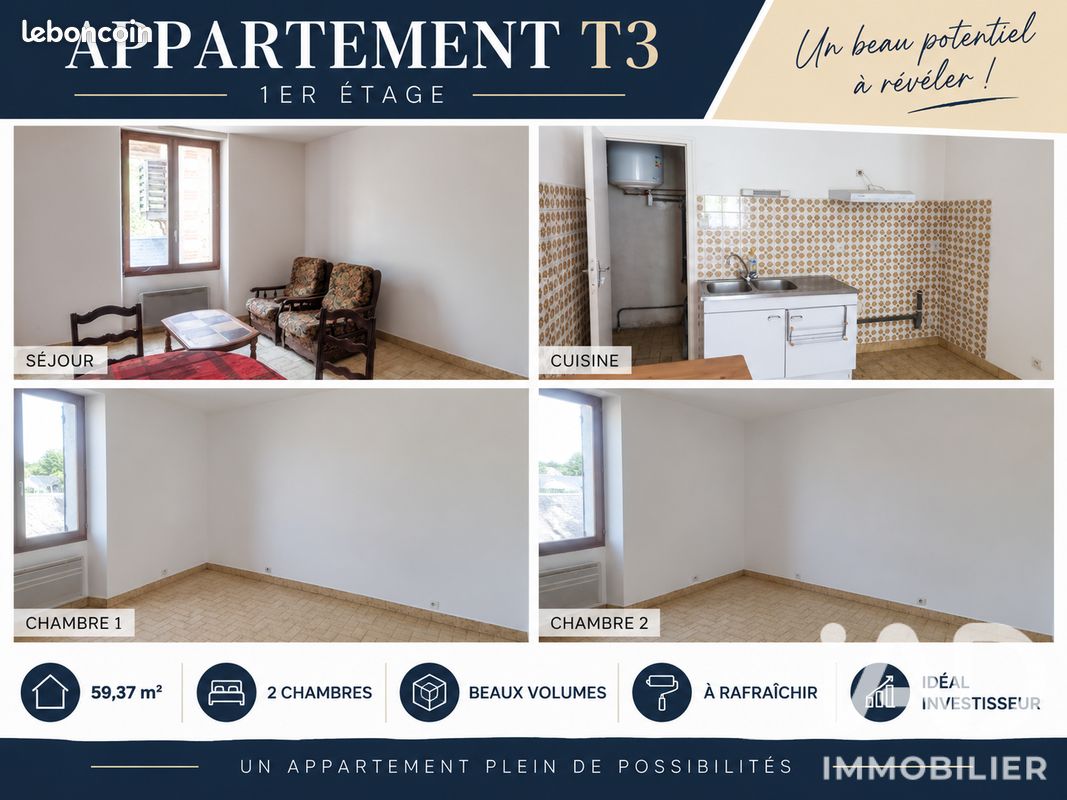 Appartement 3 pièces 59 m² · à Montval-sur-Loir · 59 m² · 73 000 €