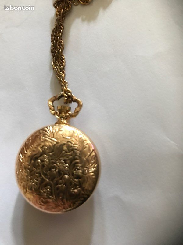 Montre Pendentif Vintage Cache Ton Or Avec Strass - Nouvelle Pile, Fonctionne, Fabriquée Au Japon
