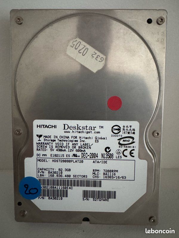 Disque Dur Interne Hitachi 320 Go - 2,5 Pouces - SATA - Modèle HTS545032B9A302 - Occasion