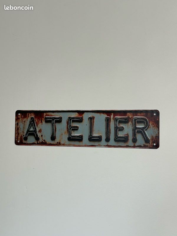 Plaque ATELIER en métal effet rouillé/ décoration/ magasin/ maison/ cave/ garage/ bricolage Effet rouillée, plaque plate sans relief 40×10cm (image 3)
