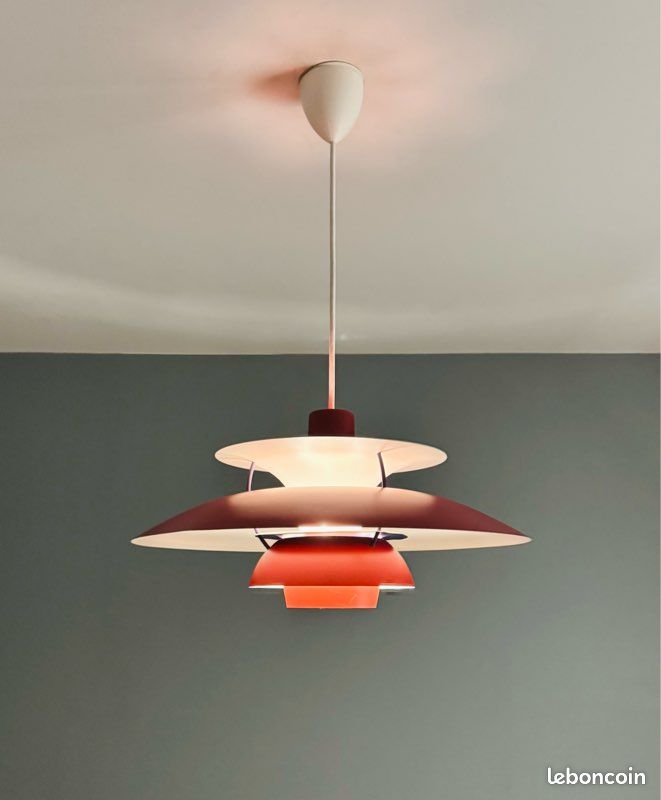 Suspension PH5 Louis POULSEN rouge années 60 70 (image 6)