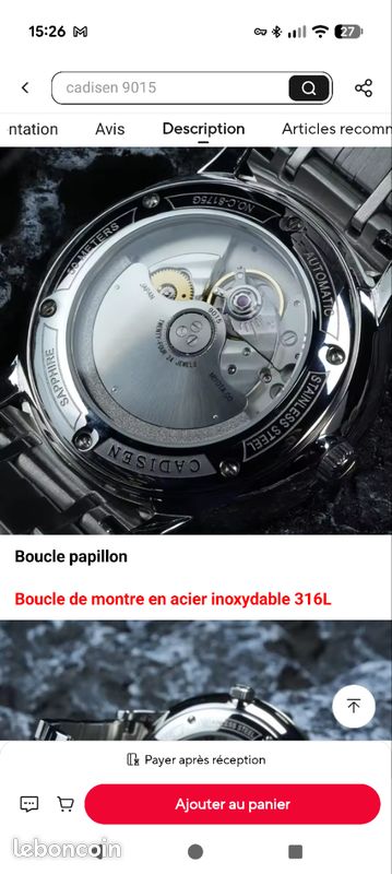 Montre automatique Cadisen Mouvement Miyota 9015 (image 4)