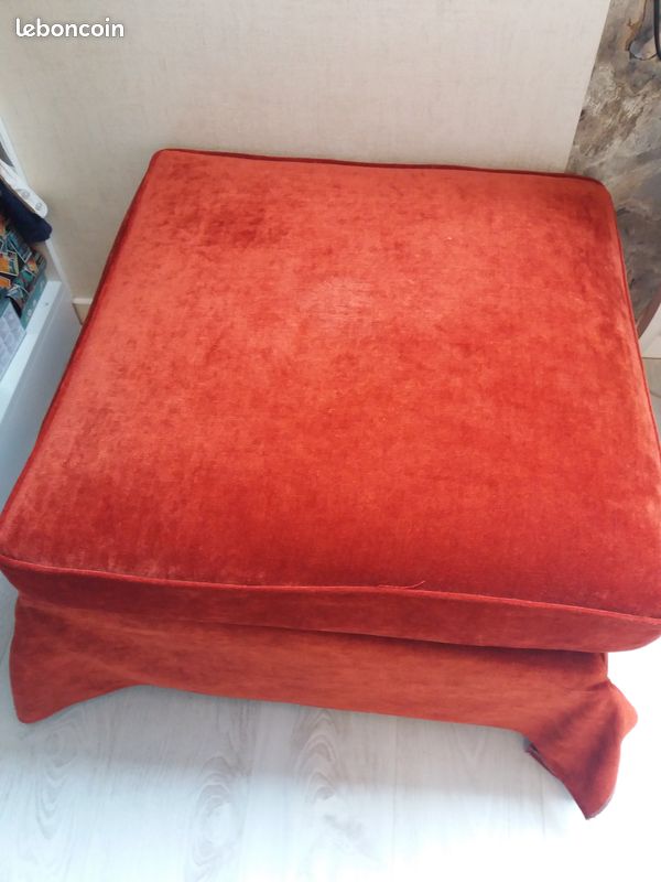 Fauteuil de détente velours bordeaux 2 poufs assortis (image 5)