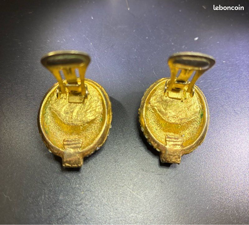 Boucles D'oreilles Clip Vintage Dorées Avec Perles - Fermoir à Clip - Occasion