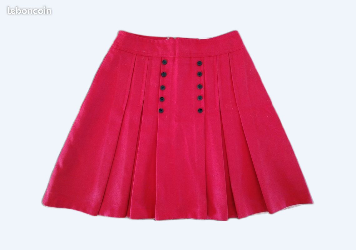 Jupe Plissée Vintage Rouge Et Noir Années 1970 - Taille 36, En Laine, Très Bon état
