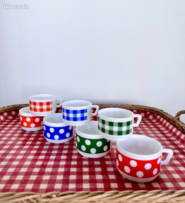 Lot 3 Tasses POLKA à POIS ARCOPAL FRANCE Vintage 70-80 Polkadots
