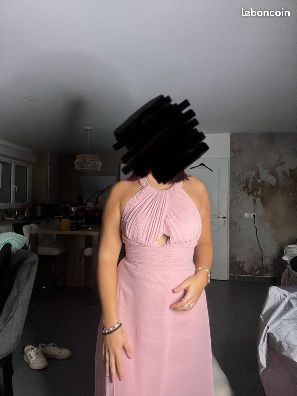 Robe De Soirée Longue Rose Marchesa Notte - Taille 40 - En Mousseline Avec Volants - Neuf Avec étiquettes