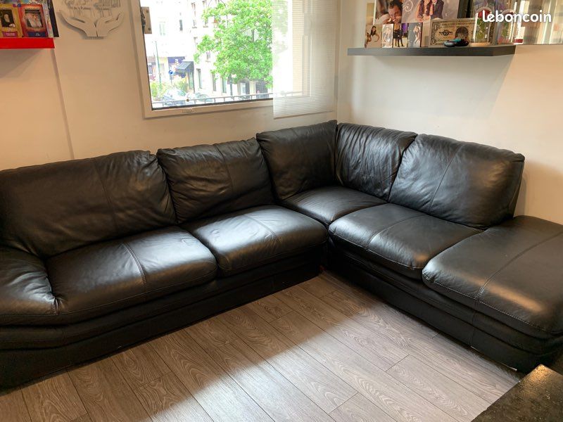Vente de canapé noir cuir angle (image 1)